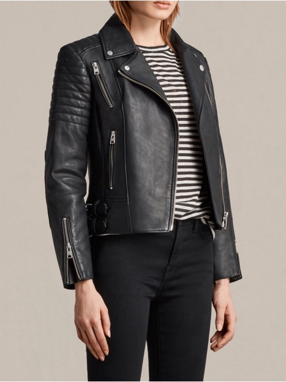 All Saints Black Leather Biker Jacket